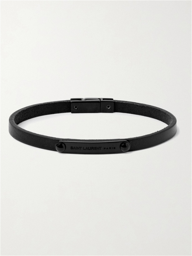 Photo: SAINT LAURENT - Logo-Detailed Leather Bracelet - Black