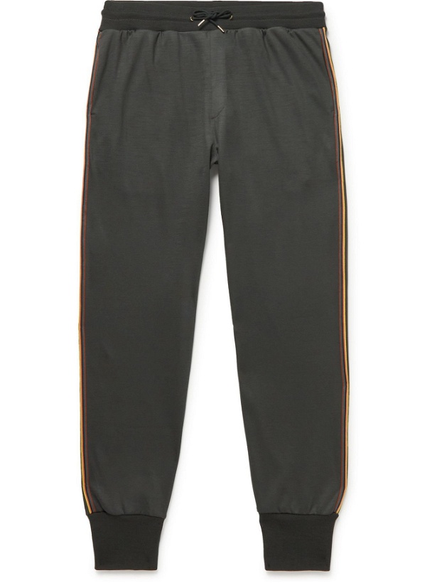Photo: PAUL SMITH - Tapered Striped Webbing-Trimmed Wool Sweatpants - Gray