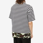 Comme des Garçons Homme Men's Camo Hem Striped T-Shirt in White/Navy/Green