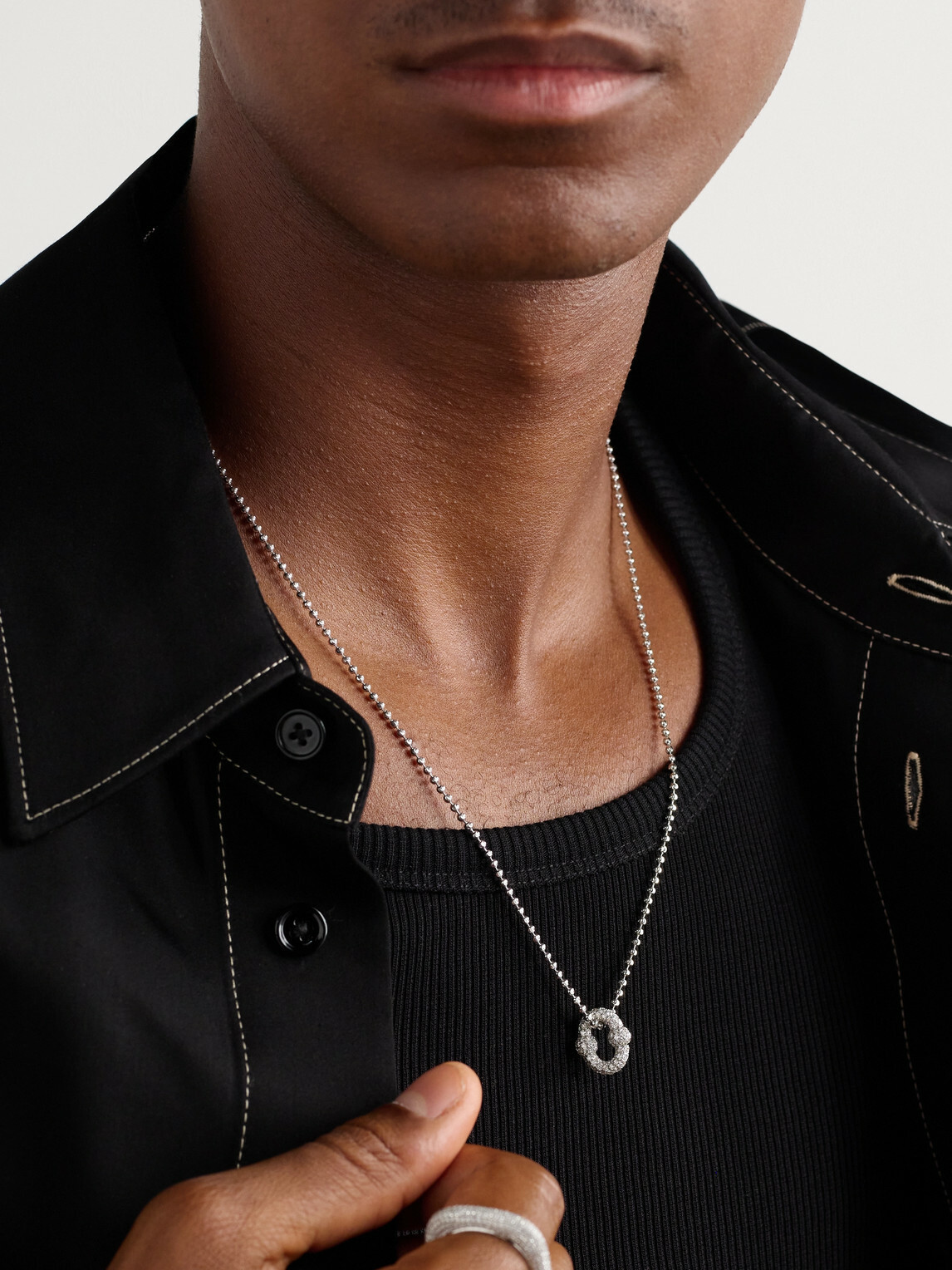 Greg Yuna - Umlaut 18-Karat White Gold Diamond Ball Chain Necklace