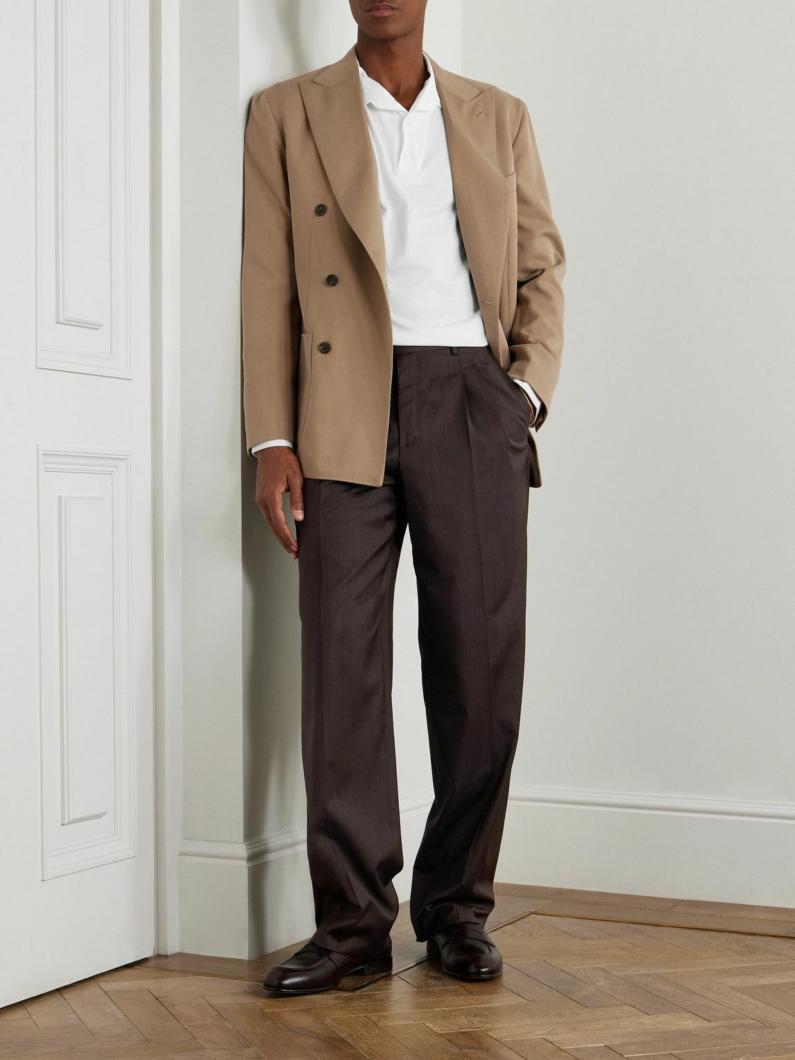 Brioni - Capri Wide-Leg Pleated Wool-Blend Trousers - Brown