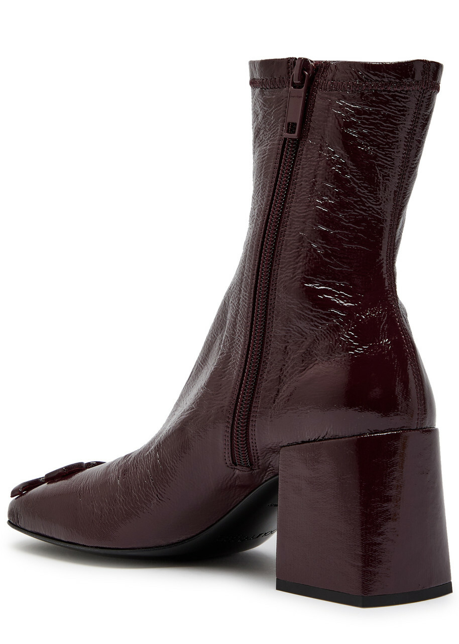 Courrèges Reedition 75 Crinkled Vinyl Ankle Boots Burgundy