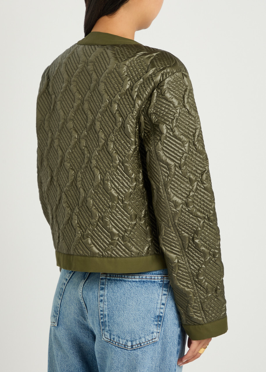 Moncler Libellule Quilted Geometric Nylon Jacket Olive