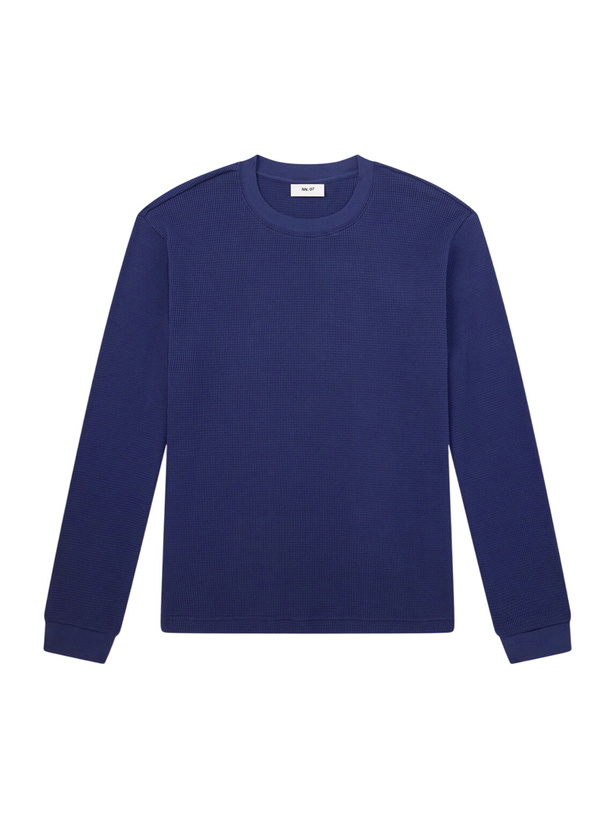 Photo: NN07 - Jett 30035 Waffle-Knit Organic Cotton Sweater - Blue