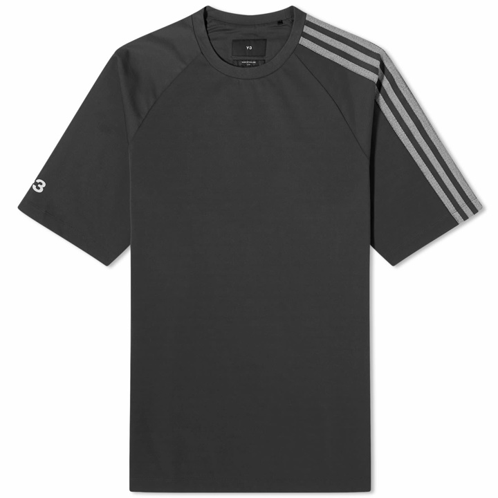 Photo: Y-3 Men's 3 Stripe Long sleeve T-shirt in Black/Off White