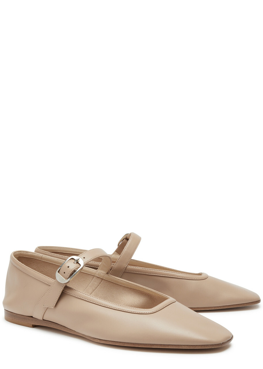 LE Monde Beryl Lea Mary Jane Leather Ballet Flats Beige Le