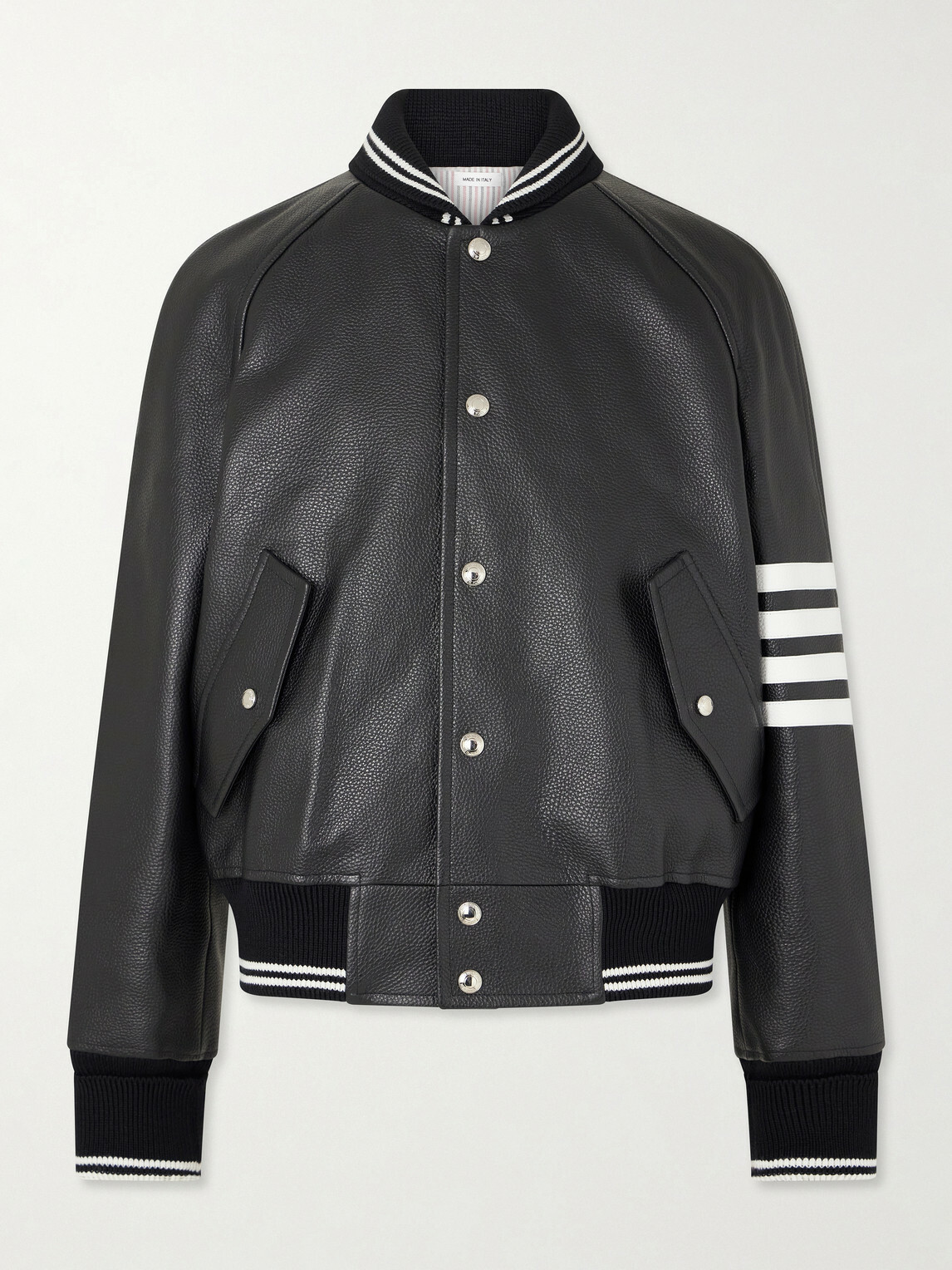 Thom Browne - Oversized Striped Leather Bomber Jacket - Black