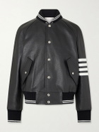 Thom Browne - Oversized Striped Leather Bomber Jacket - Black