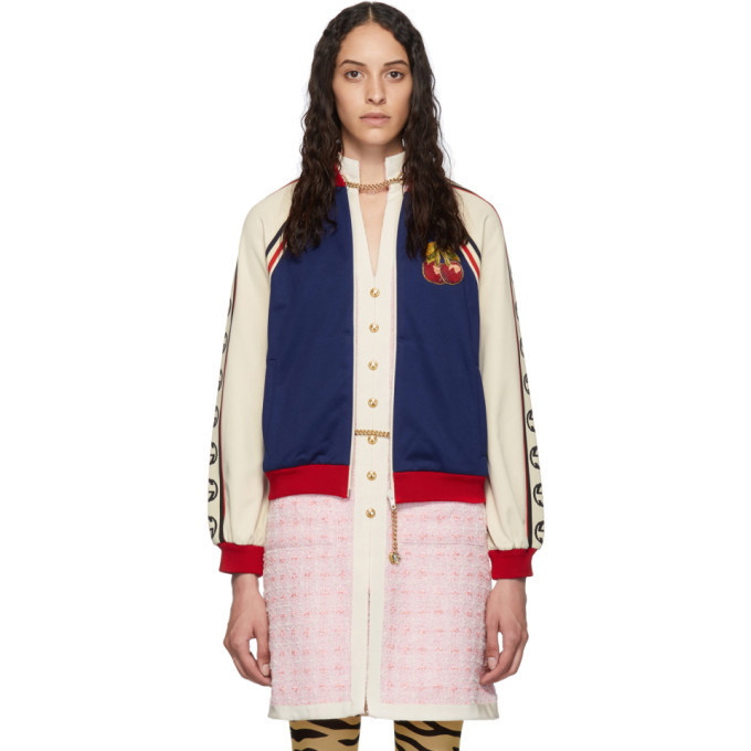 Photo: Gucci Blue and Beige Webbing Zip-Up Sweater