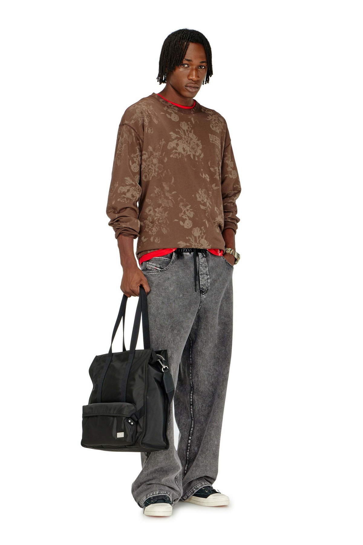 Diesel Sweatpants with denim effect - Pants Mens in Grey