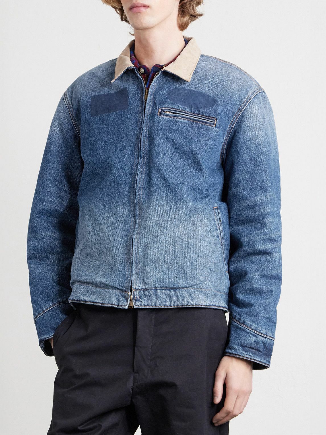 Cherry Los Angeles - Sun Faded Corduroy-Trimmed Denim Jacket - Blue