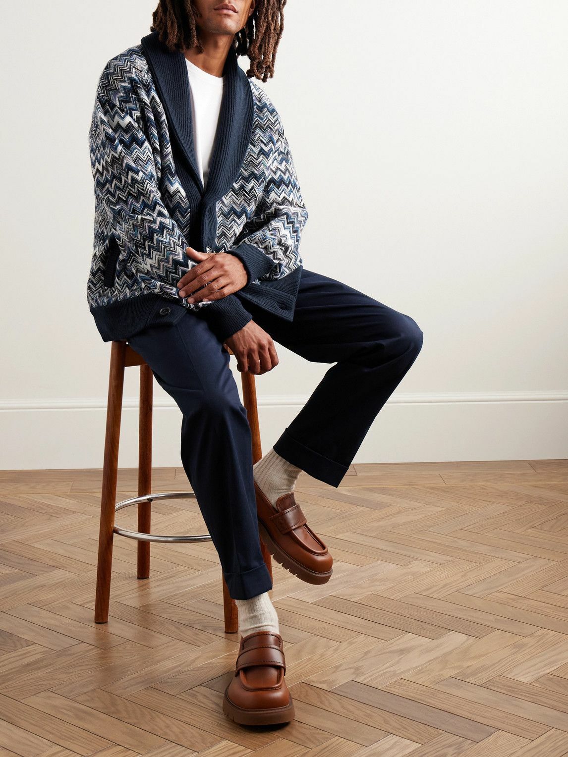 Missoni - Shawl-Collar Space-Dyed Crochet-Knit Wool Cardigan - Blue