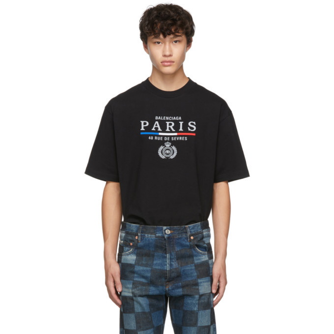 Photo: Balenciaga Black Paris Flag Regular Fit T-Shirt