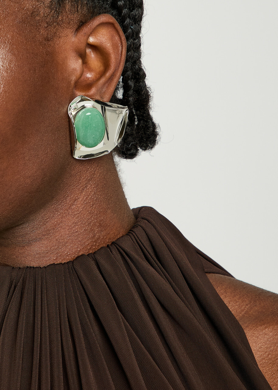 Jennifer Behr Kendall Rhodium-plated Drop Earrings - Dark Green - One Size