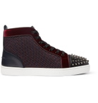 Christian Louboutin - Lou Spikes Orlato Velvet, Raffia and Leather High-Top Sneakers - Blue