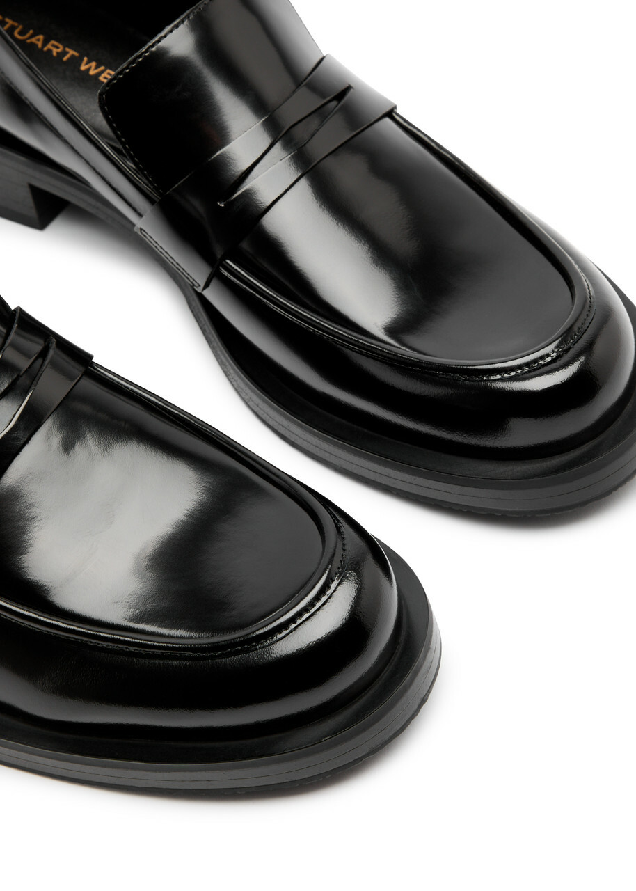 Stuart Weitzman Palmer Bold 40 Glossed Leather Loafers Black