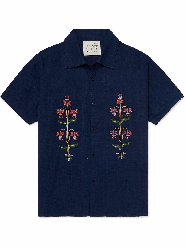 Photo: Kardo - Chintan Convertible-Collar Embroidered Cotton Shirt - Blue