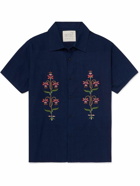 Kardo - Chintan Convertible-Collar Embroidered Cotton Shirt - Blue