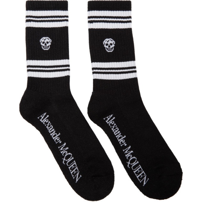 Photo: Alexander McQueen Black and White Glittered Stripe Skull Sport Socks