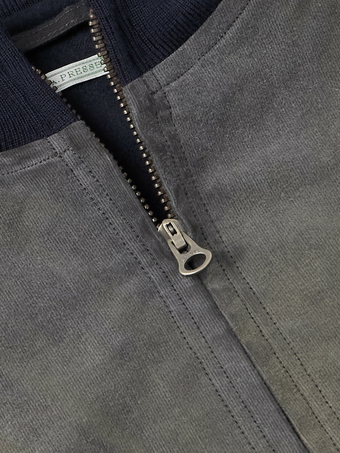 A.PRESSE - Vintage Distressed Ribbed Wool-Trimmed Denim Bomber Jacket - Green
