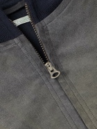 A.PRESSE - Vintage Distressed Ribbed Wool-Trimmed Denim Bomber Jacket - Green