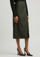 16 Arlington Beatris Embellished Wool Midi Wrap Skirt Khaki