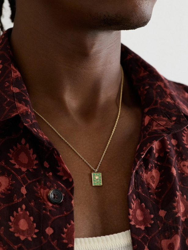 Photo: PATTARAPHAN - Reverse Pavè Chata ID 14-Karat Gold and Emerald Pendant Necklace
