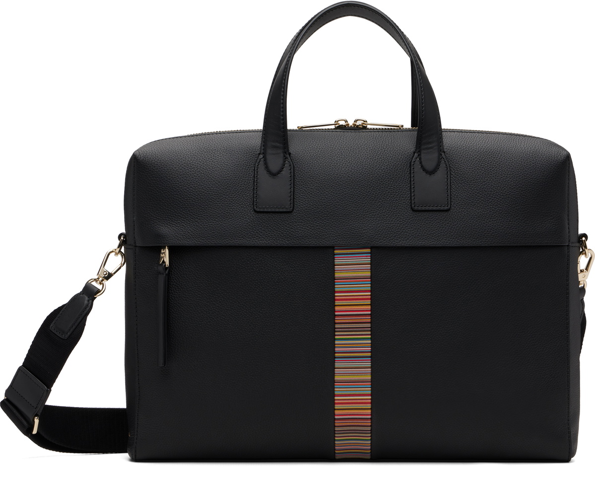 Paul Smith Black Leather 'Signature Stripe' Trim Backpack Paul Smith