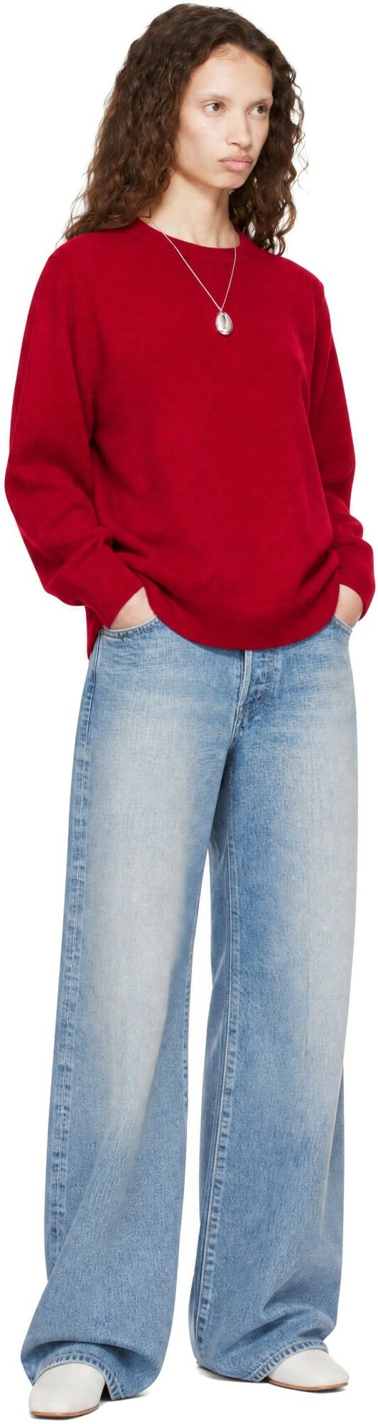 ssstein Red Extra Fine Wool Knit Crew Neck Sweater