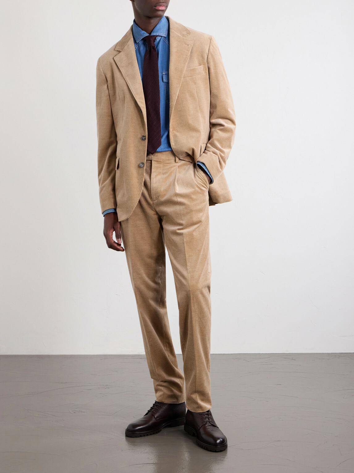 Brunello Cucinelli - Straight-Leg Pleated Cotton-Blend Corduroy Trousers - Brown