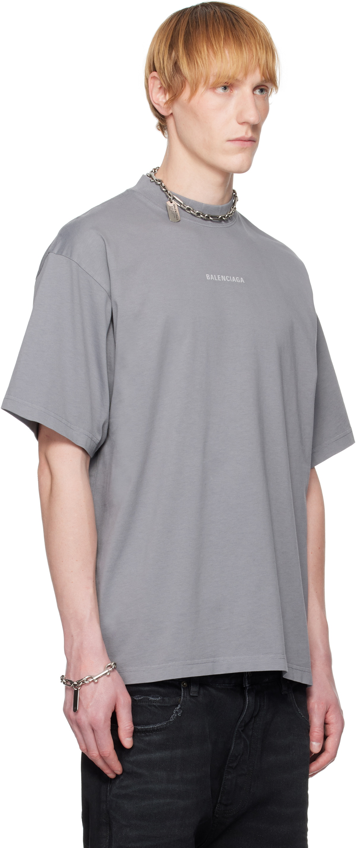 Tシャツ・カットソー BALENCIAGA Balenciaga T-shirts and Polos Grey Balenciaga Gray Reflective Logo T-shirt Balenciaga