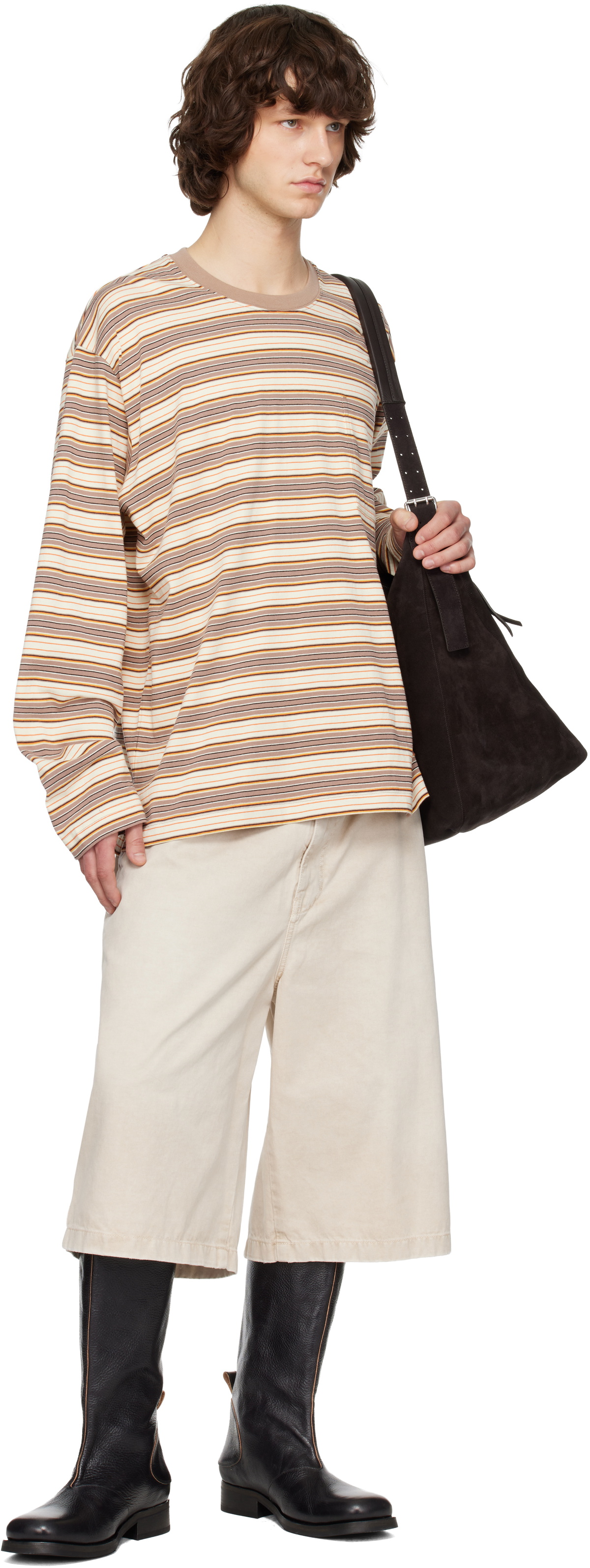Solid Homme Brown & Off-White Striped Long Sleeve T-shirt