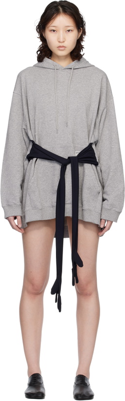 Photo: MM6 Maison Margiela Gray Hooded Glove Sweatshirt Minidress