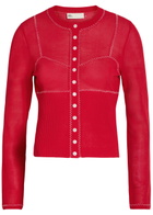 Tory Burch Embroidered Fine-knit Cardigan Red And White