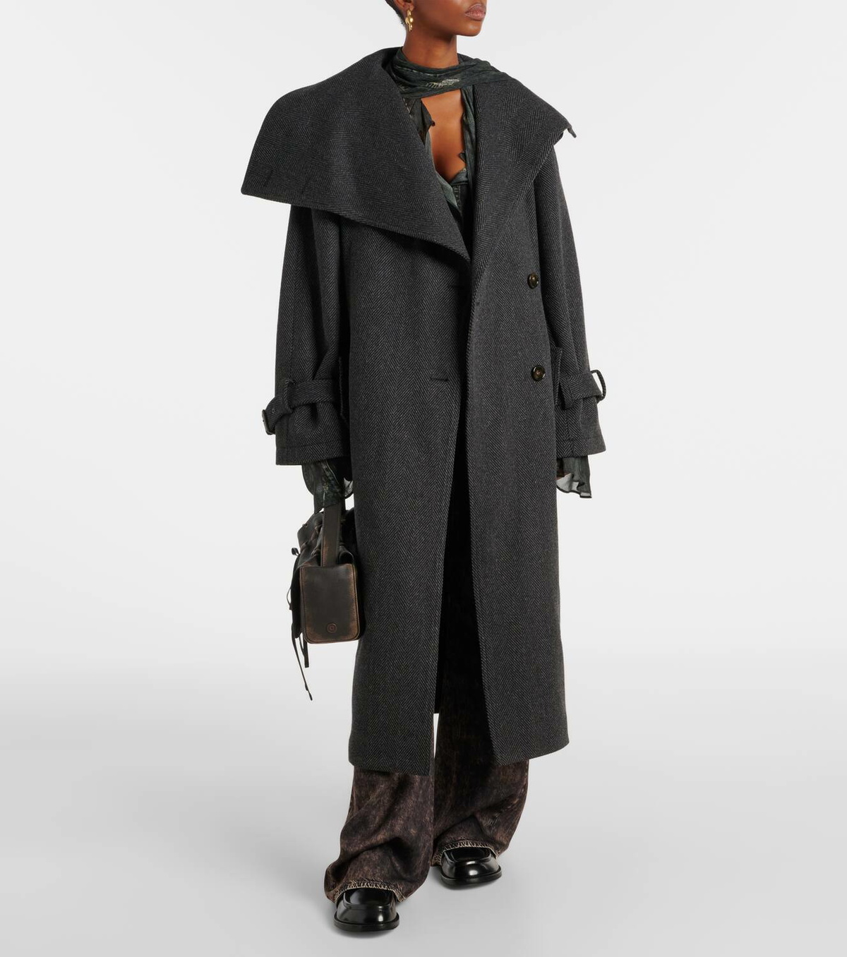Acne Studios Herringbone belted wool-blend coat Acne Studios