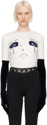Pushbutton White Velvet Glove Crying Girl Long Sleeve T-Shirt