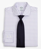Brooks Brothers Men's Stretch Regent Regular-Fit Dress Shirt, Non-Iron Twill English Collar Grid Check | Lavender