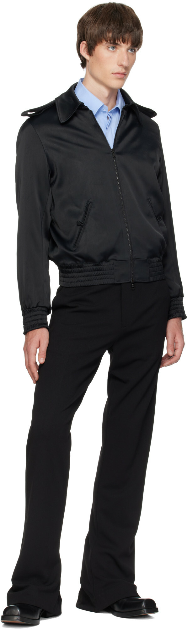 AARON ESH Black Satin Bomber Jacket