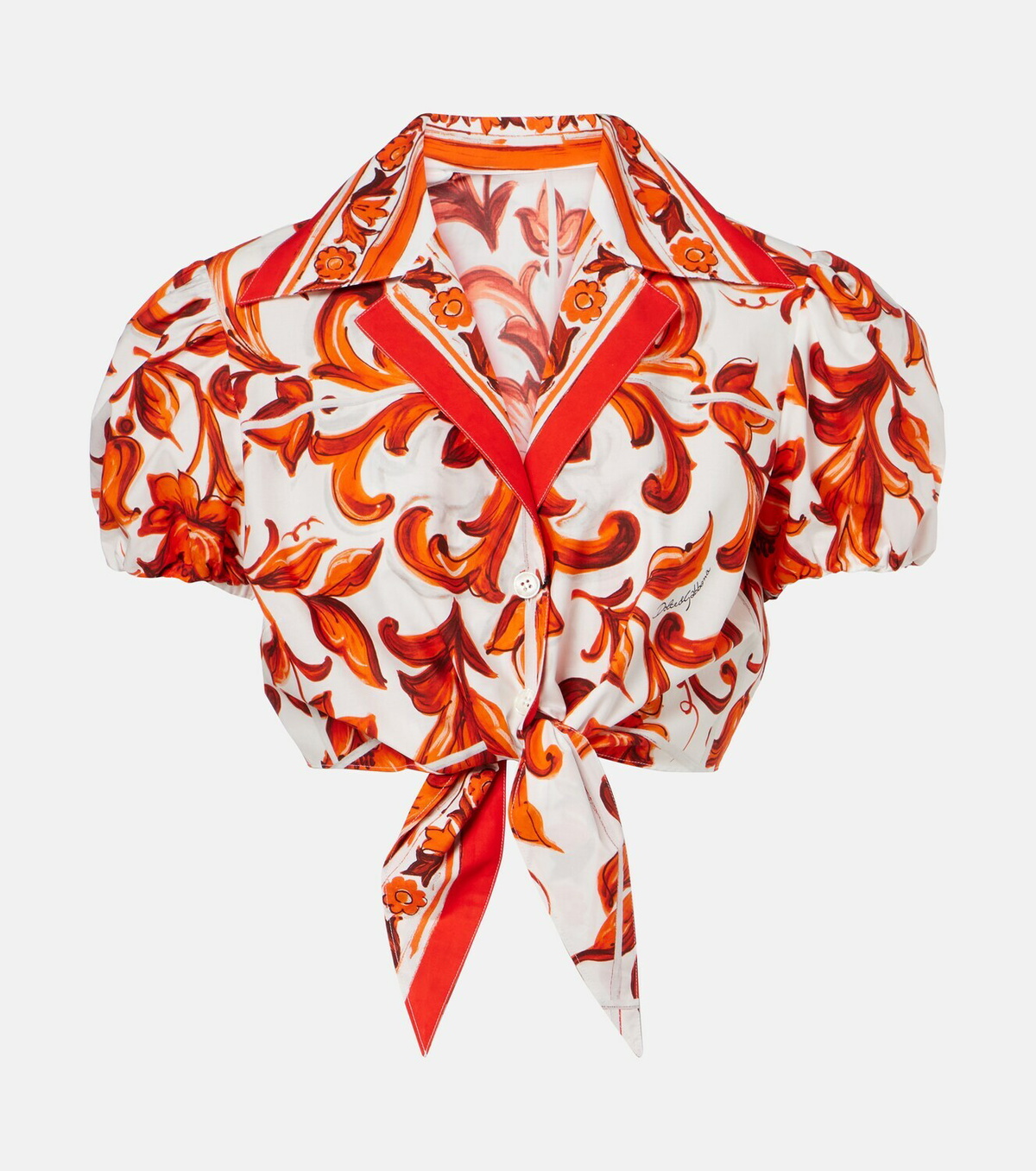 Dolce&Gabbana Majolica cropped cotton poplin blouse