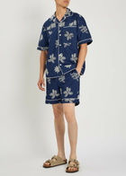 Che Floral-embroidered Cotton-poplin Shirt Navy