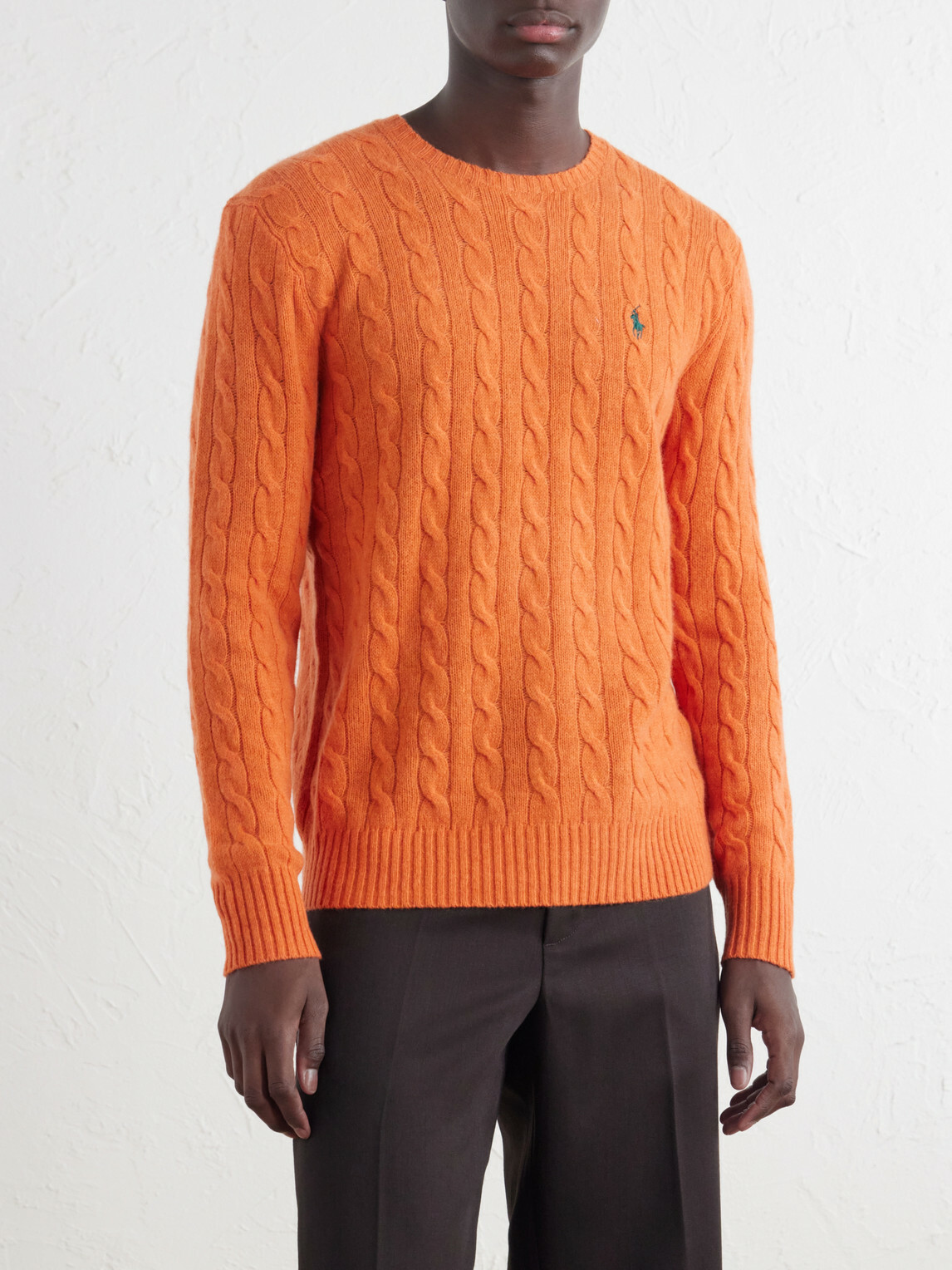 Polo Ralph Lauren - Logo-Embroidered Cable-Knit Wool and Cashmere-Blend Sweater - Orange
