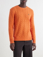 Polo Ralph Lauren - Logo-Embroidered Cable-Knit Wool and Cashmere-Blend Sweater - Orange