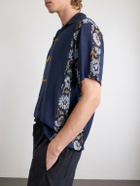 KAPITAL - Toggle & Maille Convertible-Collar Printed Woven Shirt - Blue
