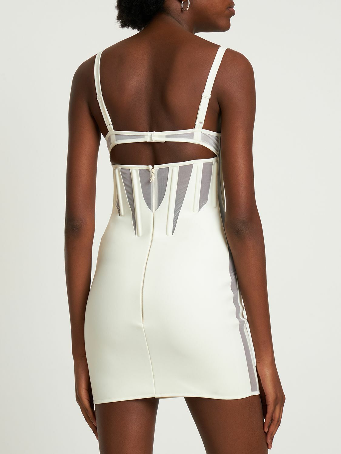 MUGLER Techno Jersey Corset Mesh Mini Dress Mugler