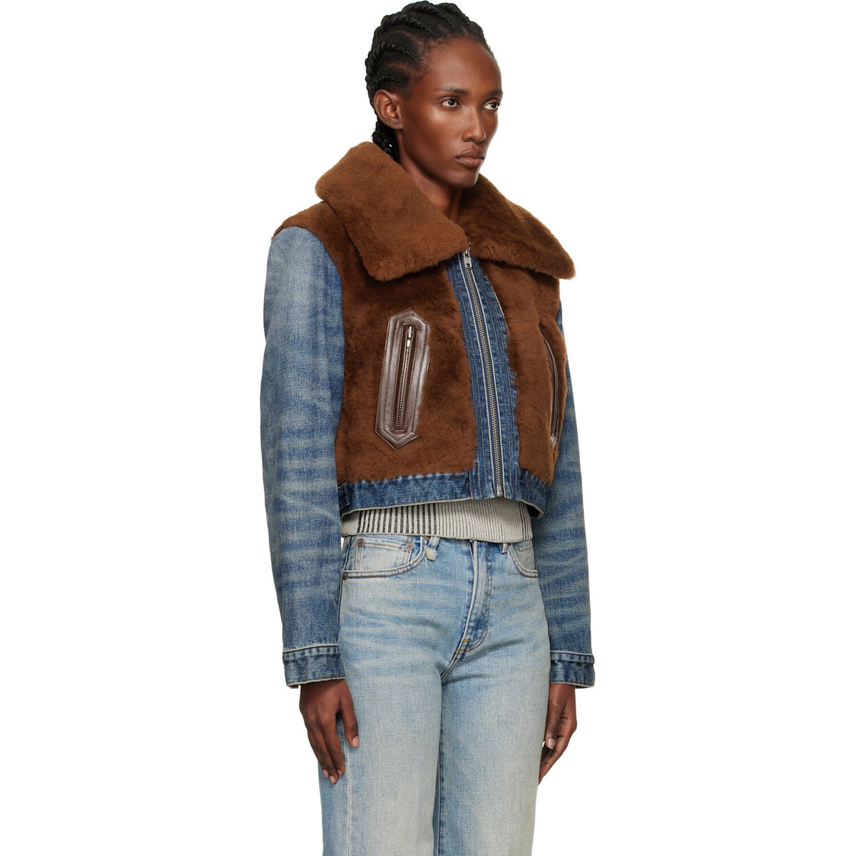 R13 Brown & Blue 'Denim Fur' Jacket