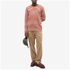 Armor-Lux Men's Long Sleeve Classic Stripe T-Shirt in Deep Paprika/Natural