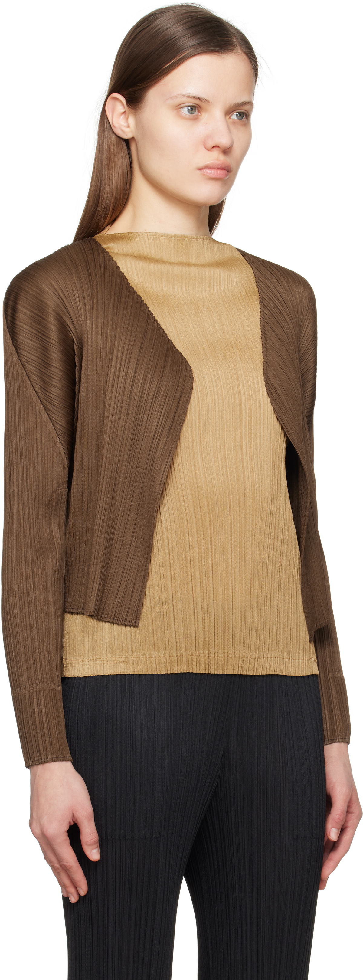 PLEATS PLEASE ISSEY MIYAKE Brown New Colorful Basics 4 Cardigan