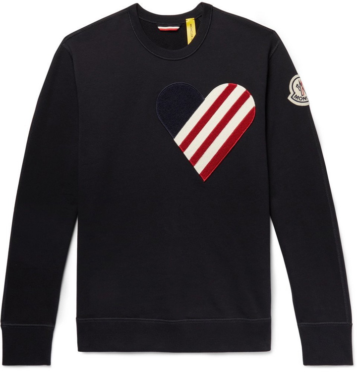 Photo: Moncler Genius - 2 Moncler 1952 Logo-Appliquéd Loopback Cotton-Jersey Sweatshirt - Navy