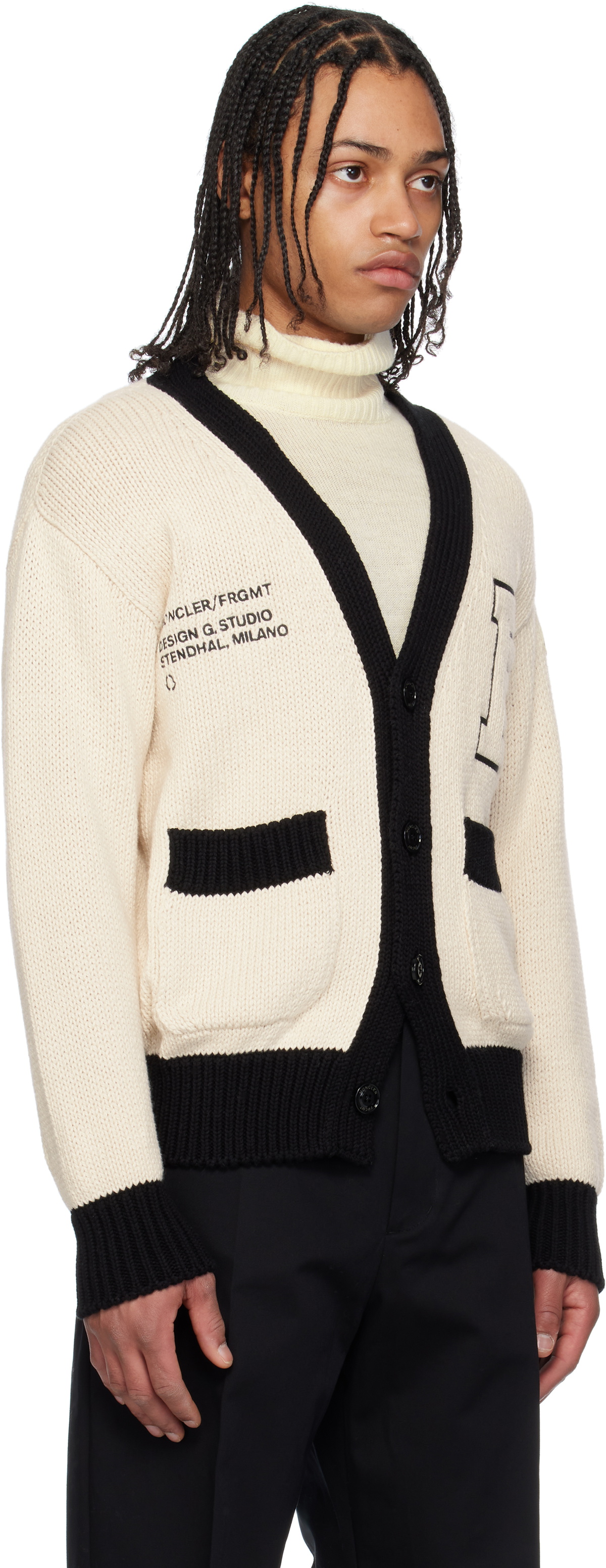 Moncler Genius Moncler x FRGMT Hiroshi Fujiwara Off-White Embroidered Cotton Cardigan