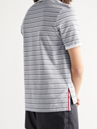 THOM BROWNE - Grosgrain-Trimmed Striped Cotton-Jersey T-Shirt - Gray